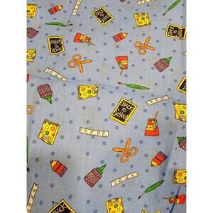 Back To School Elementary Blue Cotton Farbric 29inches Scissors Glue Paint New